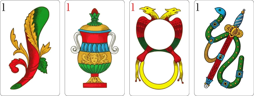 The four aces of the Neapolitan cards